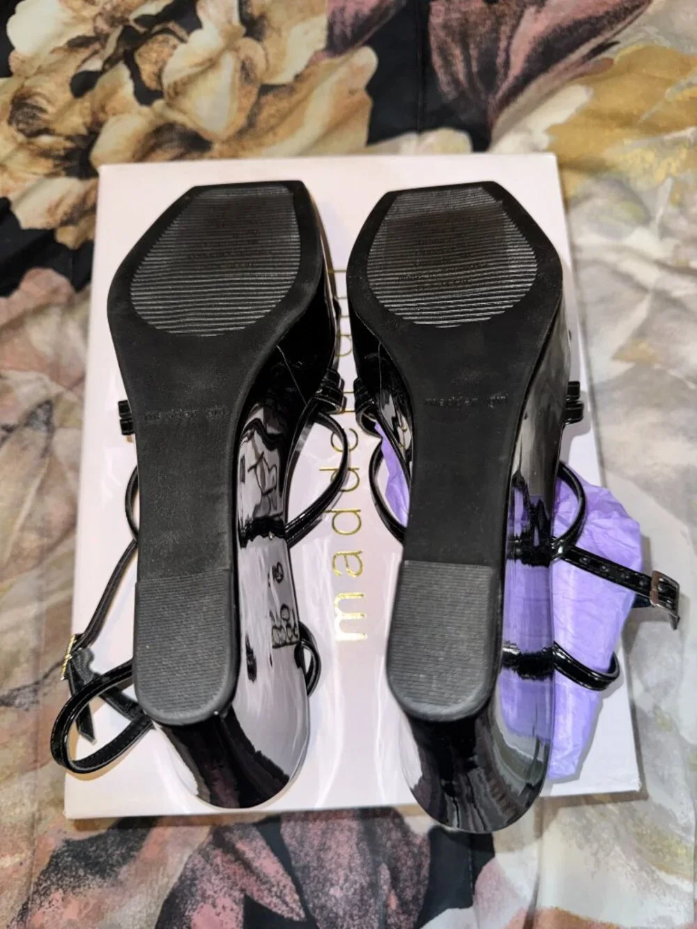 Madden Girl Krush Black Patent Platform Wedge Sandals - Size 9